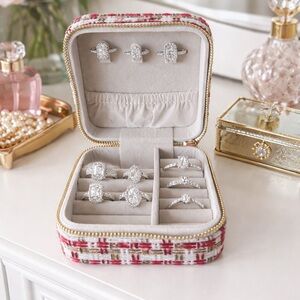 NWT Tweed Jewellery Box, Travel Storage box with Zipper for Rings and Earrings